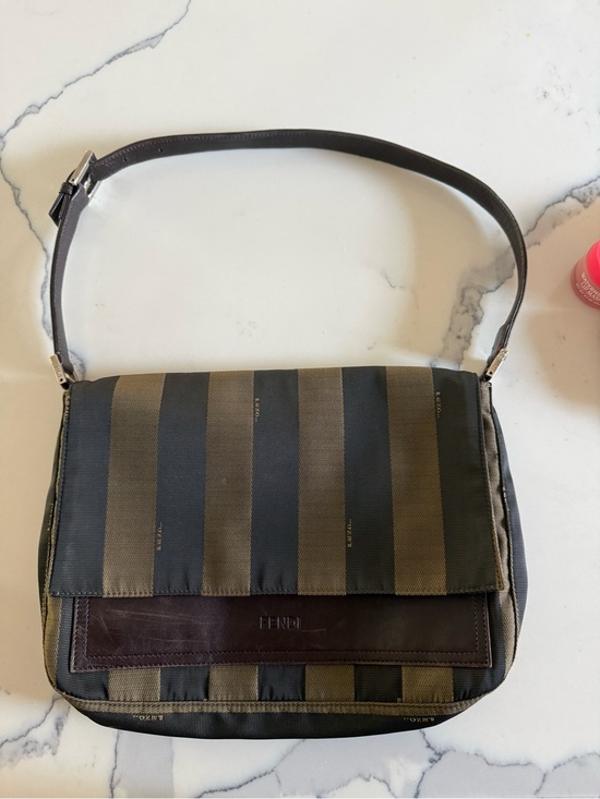 Fendi Handbags - Vintage Fendi Striped Canvas and Leather Shoulder Bag